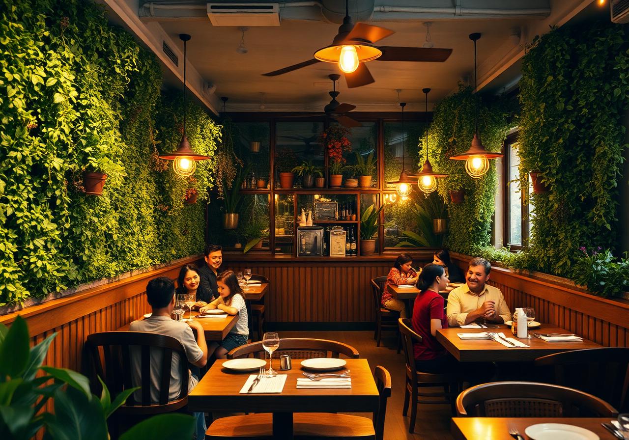 Love Cafe garden-themed interior with green walls